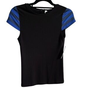 Alice and Olivia ‘Sample Sale’ Black with Striped Sleeves Back Zipper Top OS